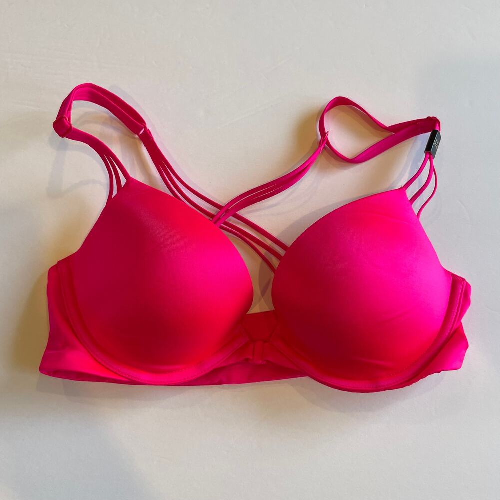Victoria's Secret Bra Womens 32C Pink Very Sexy Push Up Bra Front Close Bright